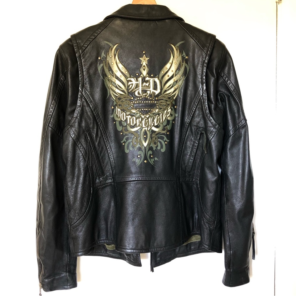Women’s Harley Davison Gunuine Leather Motorcycle Jacket Size Large Embroidered - Picture 1 of 10